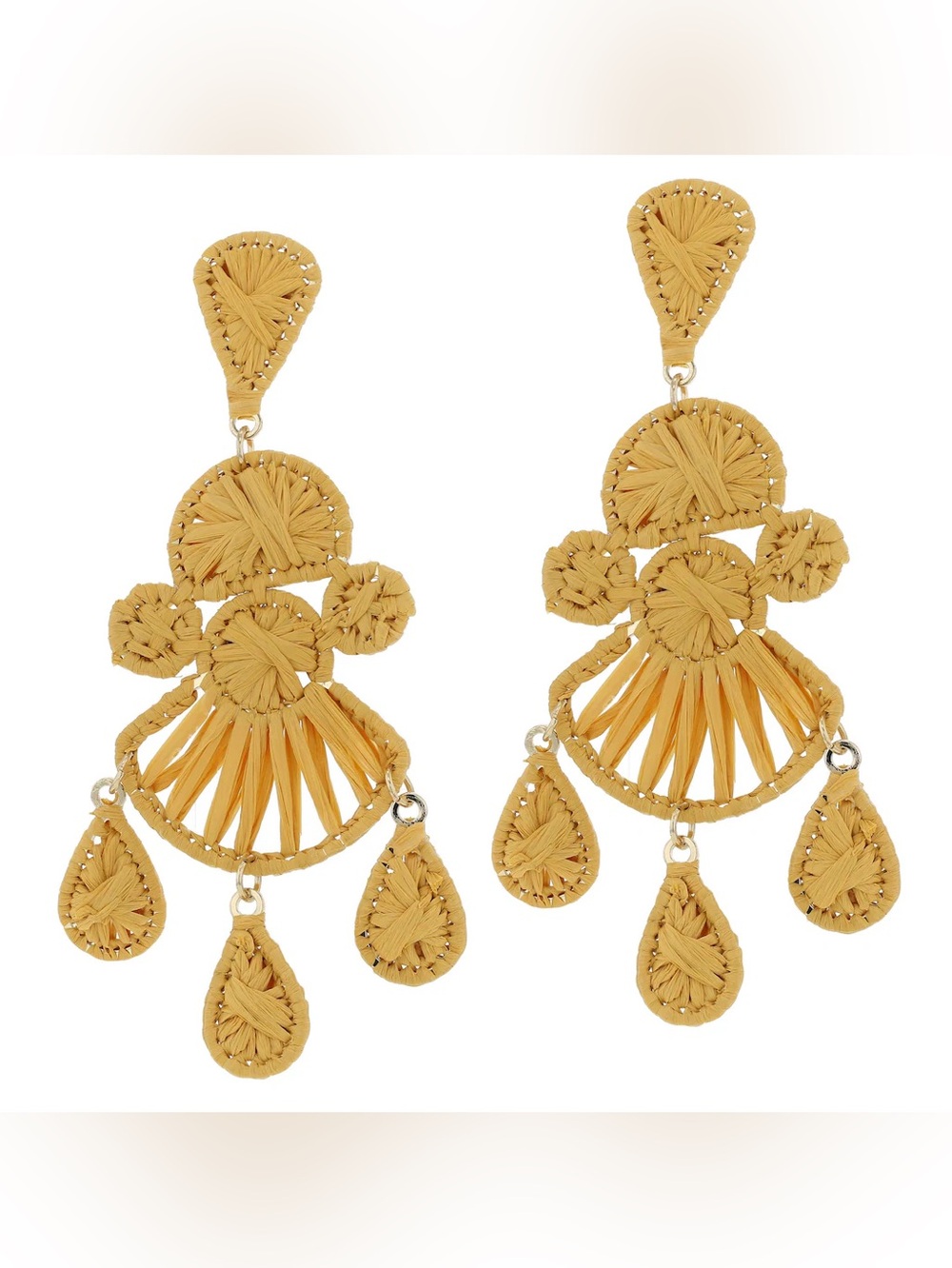 Cara New York Boho Raffia Teardrop Earrings - Yellow - Chandelier Earrings